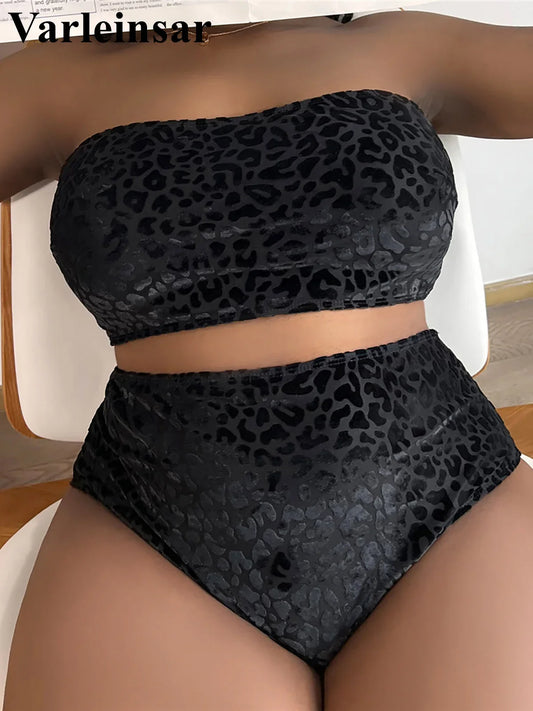 0XL - 4XL Leopard Bikini Large Size Swimwear Plus Size Women Swimsuit Female Two-pieces Bikini set Bather Bathing Suit V3977B