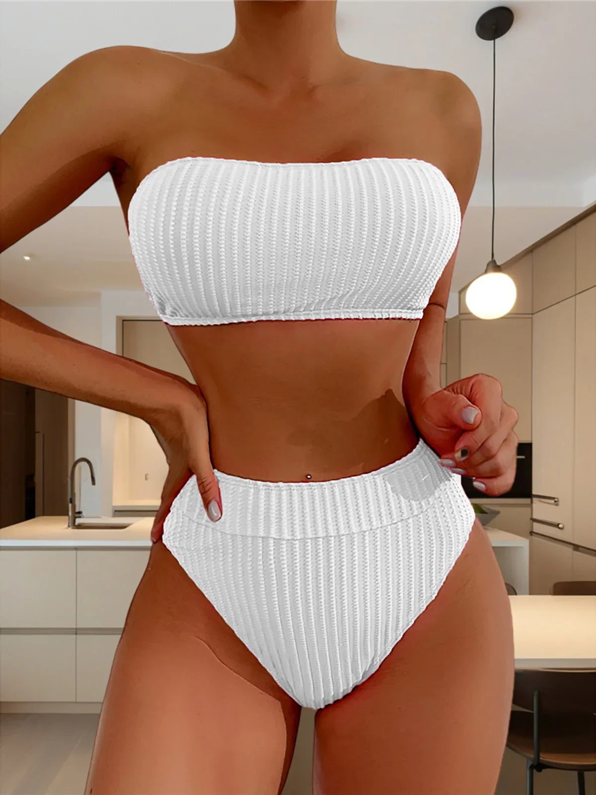 S - XL Bandeau Wrinkled Female Swimsuit High Waist Bikini Women Swimwear Two-pieces Bikini set Bather Bathing Suit Swim K5904